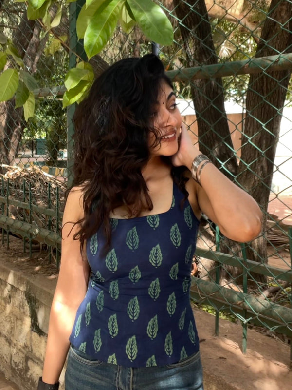 Vanika Hand Block Printed Closed Back Tie- Top