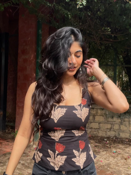 Vamika Hand Block Printed Closed Back Tie- Top
