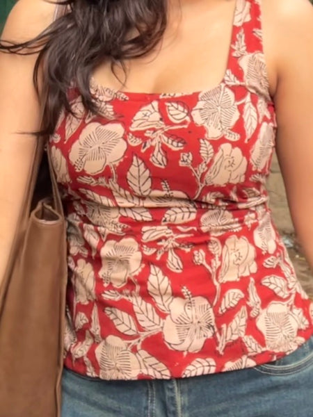 Gul Bagru Hand Block Printed Closed Back Tie- Top