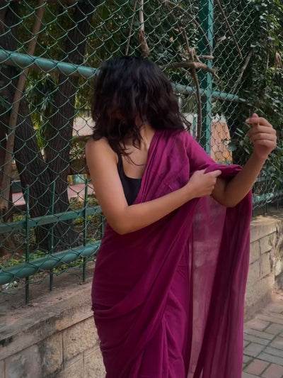 Mulberry Wine Handwoven Mul Mul Cotton Saree