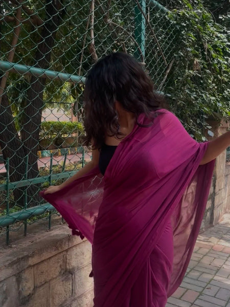 Mulberry Wine Handwoven Mul Mul Cotton Saree