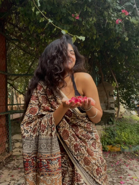 Bageecha Baagru Jaal Hand Block Printed Mul Cotton Saree