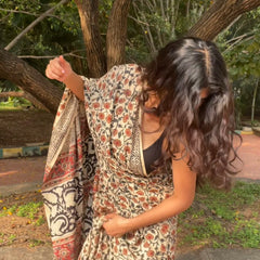 Phool Baagru Jaal Hand Block Printed Mul Cotton Saree