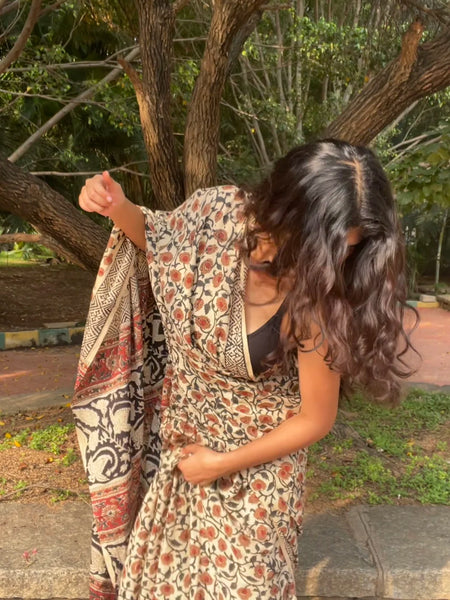 Phool Baagru Jaal Hand Block Printed Mul Cotton Saree