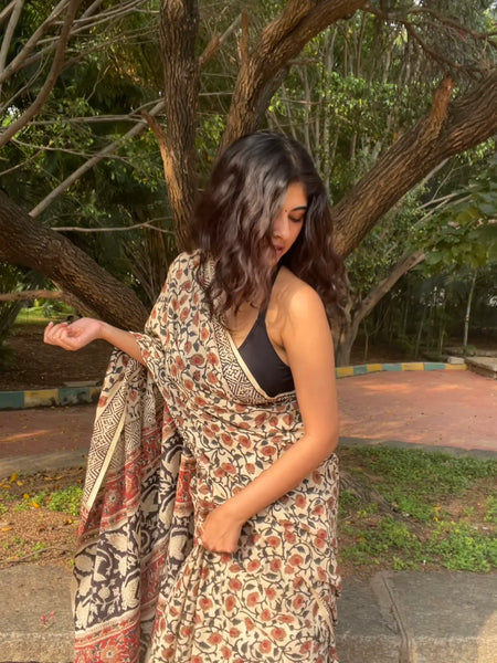Phool Baagru Jaal Hand Block Printed Mul Cotton Saree