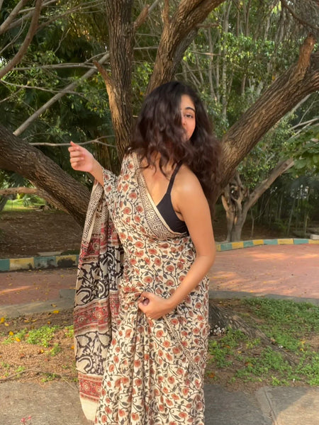 Phool Baagru Jaal Hand Block Printed Mul Cotton Saree