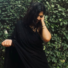Tara Black Sequins Handwoven Mul Mul Cotton Saree